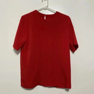 Talbots red top Blouse Shirt Pleaded Front Work Casual Valentine's Red Size 8